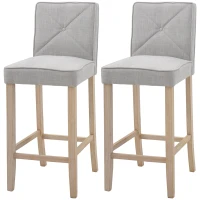 HOMCOM Bar Stools Set of 2, Upholstered Bar Height Kitchen Stools with Build-in Footrest, Solid Wood Legs, Beige(m-11)