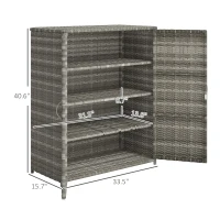 Outsunny Rattan Wicker Outdoor Storage Cabinet with 4 Shelves and 2 Doors for Garden Pool Towel Storage, Mixed Gray(m-3)