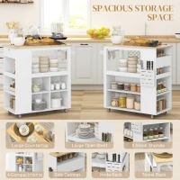 HOMCOM Kitchen Island Table Kitchen Cart with Rubberwood Top, Adjustable Shelves, Knife Rack, Towel Rack, Cabinet, White(m-4)