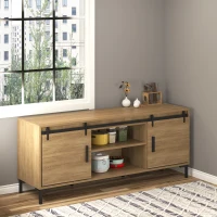 HOMCOM Mini Sliding Barn Door Hardware Kit for Double Doors, TV Stands, Cabinet Barn Door Hardware Kit, Fit 17.7" Wide Door Panel (J Shape), Black(m-8)