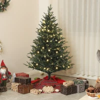 HOMCOM 5ft Prelit Artificial Christmas Tree with 542 Tips, Warm White LED Lights, Steel Base, Hinged Xmas Tree, Auto Open(m-1)