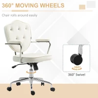 HOMCOM Cute Office Chair, Desk Chair with Button Tufted Velvet-Feel Fabric, Swivel Computer Vanity Chair, Cream White(m-6)