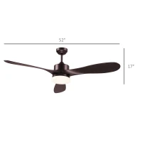 HOMCOM 52" Reversible 3 Blades Ceiling Fan with Light, Modern Indoor Mount LED Lighting Fan with Remote Control, for Bedroom, and Living Room, Brown(m-3)