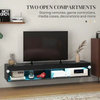 HOMCOM Modern Wall Mounted TV Stand with Storage and LED Lights for TVs up to 75", Floating TV Shelf for Living Room, Black(m-7)