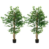HOMCOM Set of 2 5ft Artificial Trees Ficus, Indoor Fake Plants with Pot, for Home Decor(m-11)