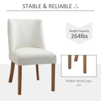 HOMCOM Modern Dining Chairs Set of 2 with High Back, Dining Room Chairs with Nailhead Trim, Upholstered Seats and Solid Wood Legs for Kitchen, Cream White(m-6)