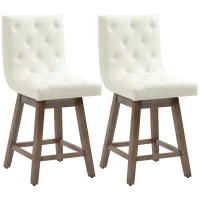 HOMCOM Counter Height Bar Stools, Swivel Bar Chairs, 25.5" High Fabric Tufted Breakfast Barstools for Kitchen, Set of 2, Cream White(m-11)