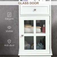 kleankin Bathroom Floor Cabinet with Drawer, Glass Door Side Cabinet, Multifunctional Corner Unit with Adjustable Shelf for Home Office, Living Room, White(m-6)