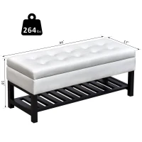 HomCom 44" Tufted Faux Leather Ottoman Storage Bench With Shoe Rack - White(m-3)