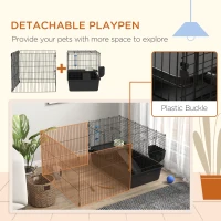 PawHut 33" Small Animal Cage with Playpen, Bunny Hutch Indoor for Guinea Pigs Hedgehogs with Accessories, Water Bottle, Food Dish, Feeding Trough(m-5)