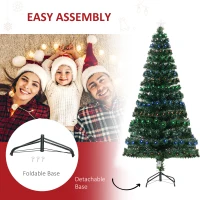 HOMCOM 6' Tall Prelit Full Fir Artificial Christmas Tree with Realistic Branches, 230 Green/Red/Blue  Fiber Optic Lights and 230 Tips(m-7)