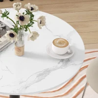 HOMCOM Modern Kitchen Table for 2 People, Round Dining Table with Steel Base for Living Room, Dining Room, White Marble(m-10)