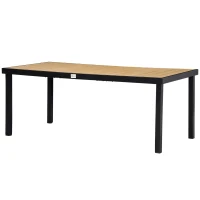 Outsunny 75" x 35" Outdoor Dining Table for 8 People, Rectangular Aluminum Frame Garden Table with All-Weather Faux Wood Top for Garden, Lawn, Patio, Natural(m-11)