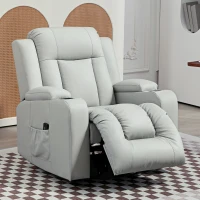 HOMCOM Recliner Chair with 8 Vibration, Overstuffed PU Leather Reclining Chair with Wide Seat, Cup Holders, Rocking, Light Grey(m-8)