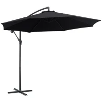 Outsunny 10' Deluxe Patio Umbrella Outdoor Market Parasol Banana Hanging Offset Sunshade Crank Cross Base Black(m-11)