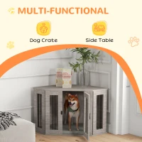 PawHut Dog Crate Furniture with Cushion, 41 Inch Corner Design Dog Crate End Table for Medium Dogs, Walnut Brown(m-4)