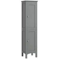 kleankin Tall Bathroom Cabinet, Freestanding Storage Organizer with Adjustable Shelves and Cupboards, 15" x 13" x 63", Grey(m-11)