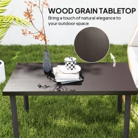 Outsunny Metal Outdoor Side Table, Rectangle Patio Coffee Table with Woodgrain Tabletop for Outside Garden, Brown(m-4)