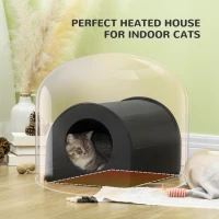 PawHut Dome Heated Cat House Portable and Waterproof Pet Shelter for Kitty in Winter, Black(m-6)