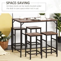 HOMCOM 5 Pieces Industrial Rectangular Bar Table Set, Dining Table Set Breakfast Table with 4 Stools for Dining Room, Kitchen, Dinette, Rustic Brown(m-4)