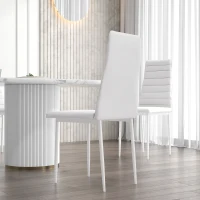 HOMCOM High Back Dining Chairs, Modern Upholstered PU Leather Accent Chairs with Metal Legs for Kitchen, Set of 6, White(m-8)