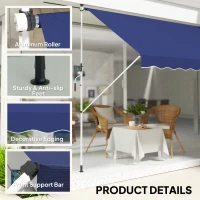 Outsunny 10x5ft Patio Sun Shade Canopy, Manual Retractable Awning with 5.6-9.2ft Support Pole for Window, Door, Porch, Navy Blue(m-5)
