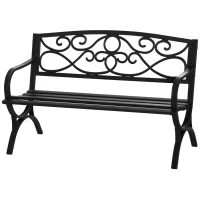 Outsunny 50" 2-Seater Outdoor Garden Bench Antique Loveseat with Armrest for Yard, Lawn, Porch, Patio, Steel/ Black(m-2)
