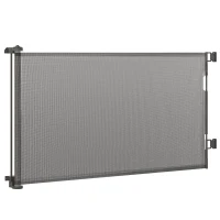 PawHut Retractable Pet Gate, 33.5" Tall, Extends to 59.1" Wide, Foldable Mesh Dog Gate for house, w/ Single Hand Operation, for Stairs, Doorways, Hallways - Grey(m-11)
