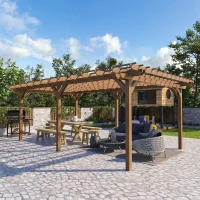 Outsunny 12' x 20' Outdoor Pergola, Wood Gazebo Grape Trellis with Stable Structure for Climbing Plant Support, Garden, Patio, Backyard, Deck(m-10)