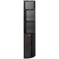 HOMCOM 5-Tier Corner Bookcase, Storage Bookshelf, Freestanding Display Shelves with Open Compartments and Cabinet for Home Office, Living Room, Study, Black(m-11)