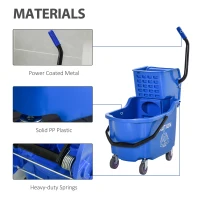 HOMCOM Mop Bucket Cart with Side Press Wringer, Metal Handle and 34 Quart Capacity, Blue(m-7)