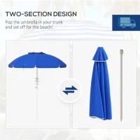 Outsunny 5.7' Beach Umbrella for Travel with Tilt, Adjustable Height, 2 Cup Holders, Hooks, Vent, Ruffles, Sapphire Blue(m-9)