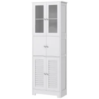 HOMCOM Freestanding Bathroom Cabinet with Glass/Louvred Doors, Tall Bathroom Storage Cabinet with Adjustable Shelf, White(m-1)