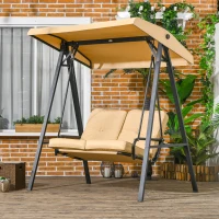 Outsunny 2-Seater Outdoor Porch Swing with Adjustable Canopy, Patio Swing Chair for Garden, Poolside, Backyard, Beige(m-1)