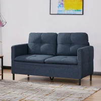 HOMCOM 53" 2 Seat Sofa, Upholstered Two Seater Couch with Sturdy Steel Legs for Bedroom, Living Room, Dark Blue(m-8)