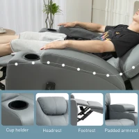HOMCOM Massage Recliner Chair Leather Swivel Rocker Manual Reclining Chair with 8 Vibration Points, Cup Holders, Light Grey(m-9)