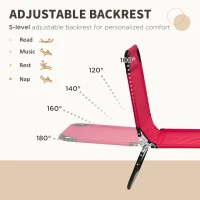 Outsunny 2 Piece Folding Chaise Lounge Pool Chairs, Outdoor Sun Tanning Chairs with 5-Level Reclining Back, Steel Frame for Beach, Yard, Patio, Red(m-4)