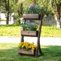 Outsunny 3-Tier Raised Garden Bed Vertical Freestanding Outdoor Wooden Flower Rack Flower Pot Stands(m-1)