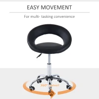 HOMCOM Modern Hydraulic Moon Salon Stool Rolling Swivel Chair Massage Spa Tattoo Pub Bar Stool, Black and Chrome(m-4)