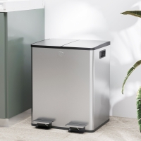 HOMCOM Garbage Bin, Soft-Close Trash Can with Foot Pedal, 2x5 Gallon (2x20 L) Garbage Can with Removable Inner Buckets, Silver