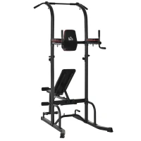 Soozier Multi-Function Training Stand Power Tower Station Gym Workout Equipment with Sit Up Bench, Pull Up Bar, Black(m-11)