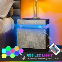 HOMCOM Nightstand, Bedside Table with LED Lights and 2 Drawers for Bedroom, Living Room, Cement Grey(m-4)