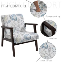 HOMCOM Mid-Century Modern Accent Chair Retro Fabric Armchair Wooden Arm Upholstered Lounge Chair for Living Room Floral(m-5)