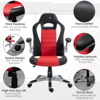 HOMCOM Racing Gaming Chair PU Leather Office Chair Executive Computer Desk Chair with Adjustable Height, Flip Up Armrest, Swivel Wheels, Red(m-7)