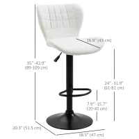 HOMCOM Bar Stools Set of 2 Adjustable Height Swivel Bar Chairs in PU Leather with Backrest & Footrest, White(m-3)
