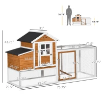 PawHut 76" Wooden Chicken Coop with Safe and Healthy Non-Polluting Materials, Outdoor Hen House Poultry Cage with Weatherproof Materials(m-3)