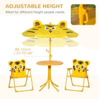 Outsunny Kids Folding Picnic Table and Chair Set Pattern Outdoor Garden Patio Backyard with Removable & Height Adjustable Sun Umbrella Yellow(m-5)
