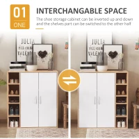 HOMCOM 35.5" Shoe Cabinet, 3-Tier Free Standing Shoe Storage Cabinet with Adjustable Shelves and 5 Open Cubes for Entryway, Hallway, Living Room, Natural(m-4)