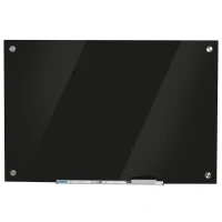 Vinsetto 35.5" x 23.5" Glass Magnetic Dry Erase Blackboard, Frameless Board on Wall, with Dry Eraser, 4 Markers, and Pen Holder, Black(m-11)