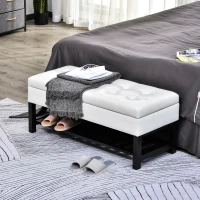 HomCom 44" Tufted Faux Leather Ottoman Storage Bench With Shoe Rack - White(m-9)